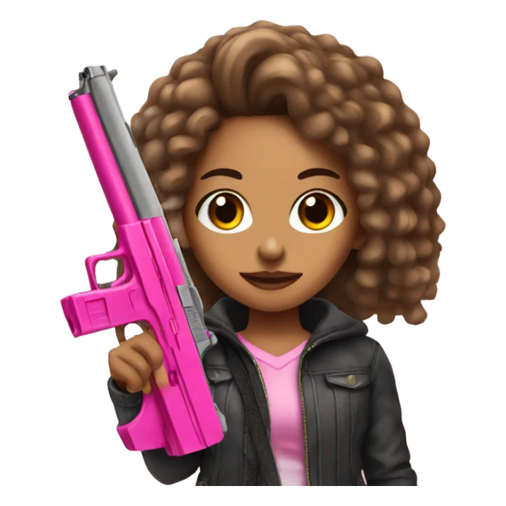lightskin girl holding a pink gun long hair sticker