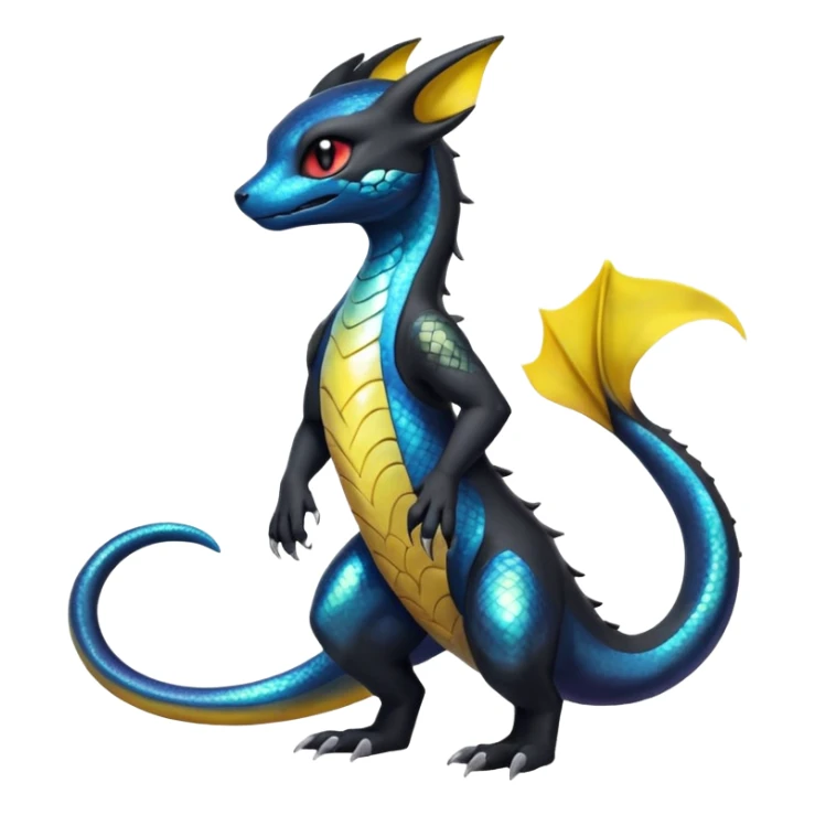 Anthropomorphic Scaley Shiny White Iridescent Colorful Exotic Salandit-Umbreon-Fakémon-hybrid-creature (full body)  sticker
