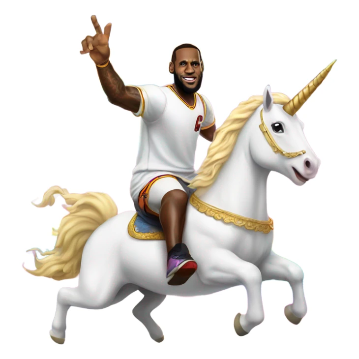 lebron james riding a unicorn over a rainbow sticker