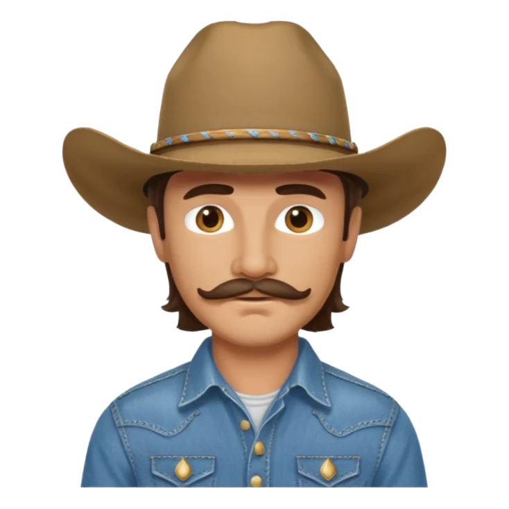 Brunette man with mullet and mustache cowboy  sticker