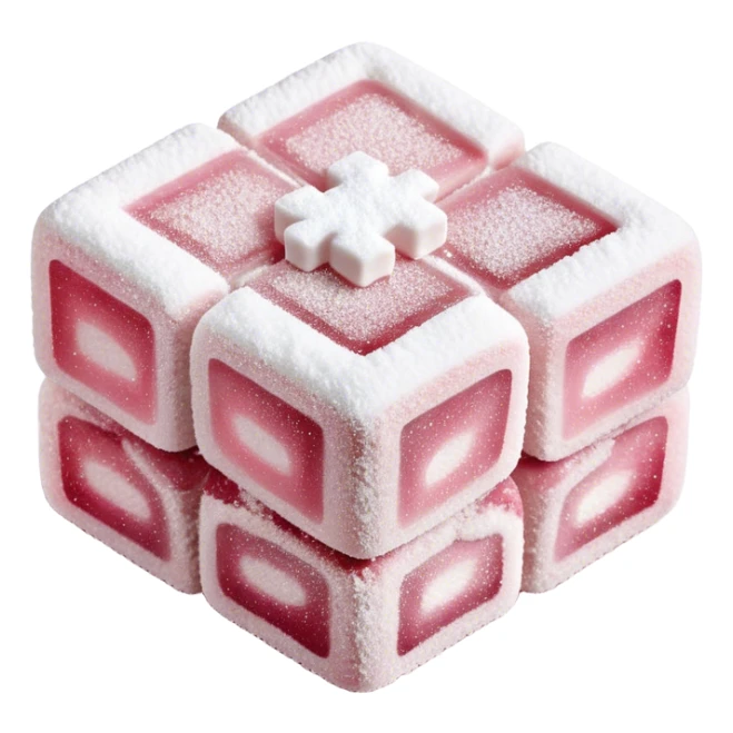 Turkish Delight Cinematic Realistic Turkish Delight Dessert Emoji, depicted as a single, delicate piece of Turkish delight dusted with powdered sugar, rendered with intricate textures and soft, inviting lighting. sticker