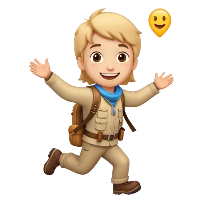 a moving emoji of an exited kid going on an adventure sticker