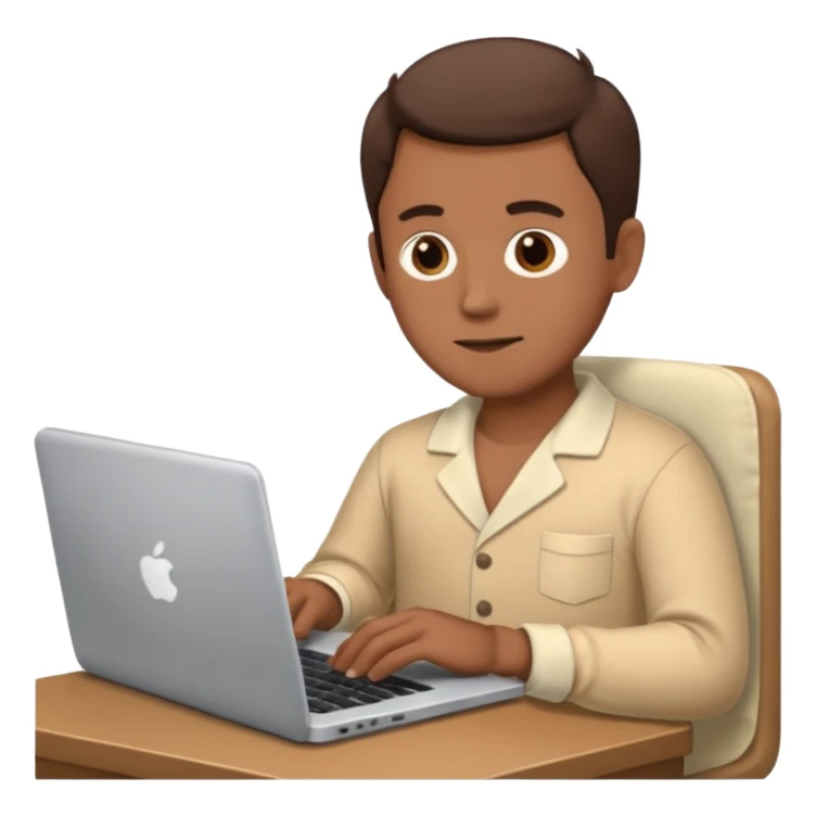 man in pajamas working on a laptop sticker