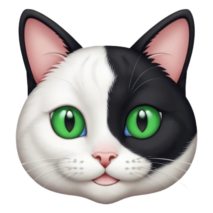 black and white cat with one blue eye and one green eye, tricky smile sticker
