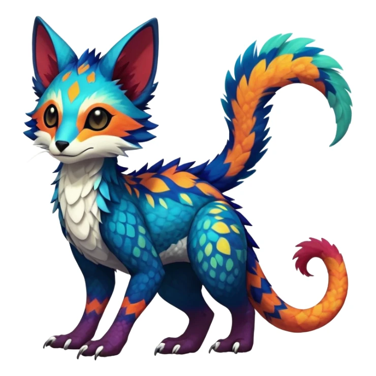 Rare realistic exotic edgy epic pretty beautiful handsome gorgeous aesthetic colorful vibrant Vernid-Trico-species-Fakemon-creature by LiLaiRa, 4 legs, 1 tail, random markings, (full body) sticker