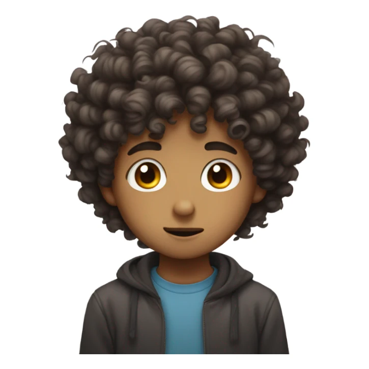 A curly hair circle with cute big anime eyes boy sticker