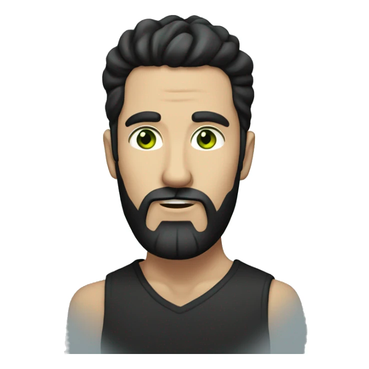 white man with black hair in a bun and black beard with green eyes sticker