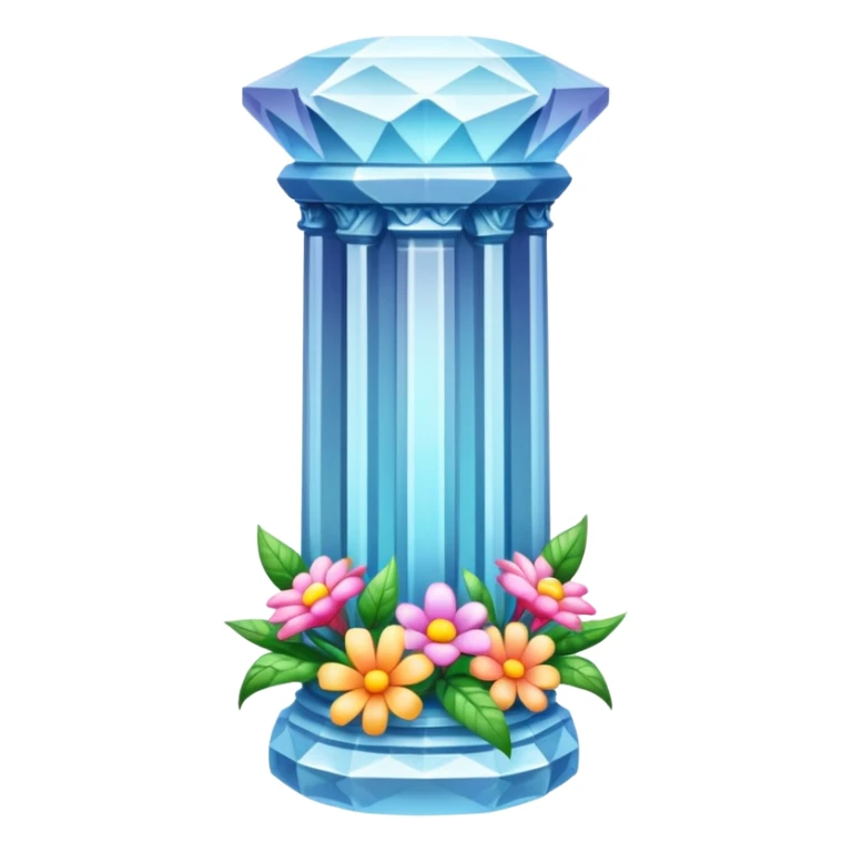 generate beautiful white crystal pillar intricate front view more beautiful with flowers wrapping around the pillar  sticker