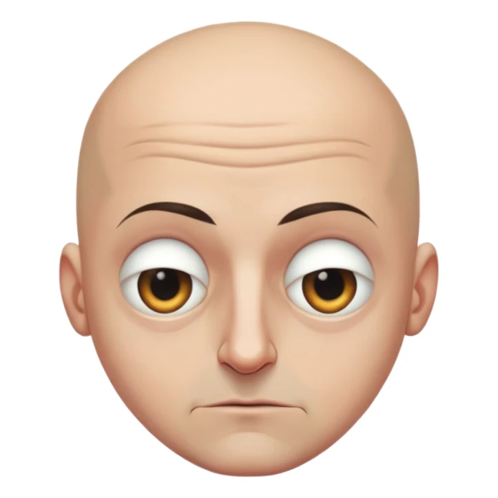 Steven Miller, bald, grim expression, narrow face, bottom lip sticking out, eyelids lower on outer sides sticker