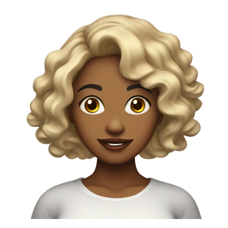 Mujer de cabello rizado con camisa con la palabra SHEIN sticker