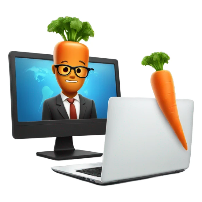 nerate a serious carrot emoji in business attire, analyzing charts and graphs on a laptop screen. sticker