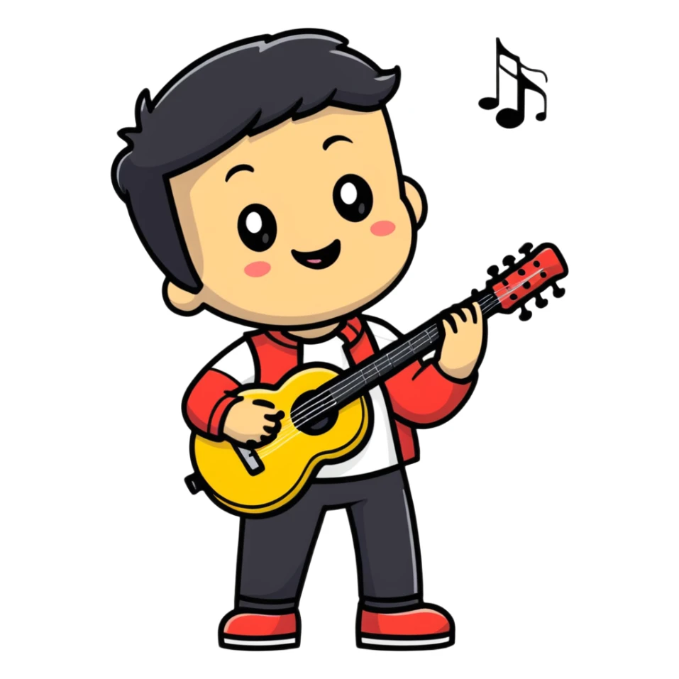 Musician with a confident smile looking up sticker