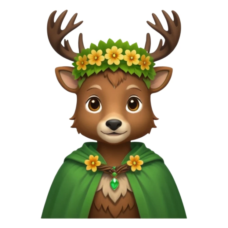 doe dressed as a druid, flower crown, green cape sticker