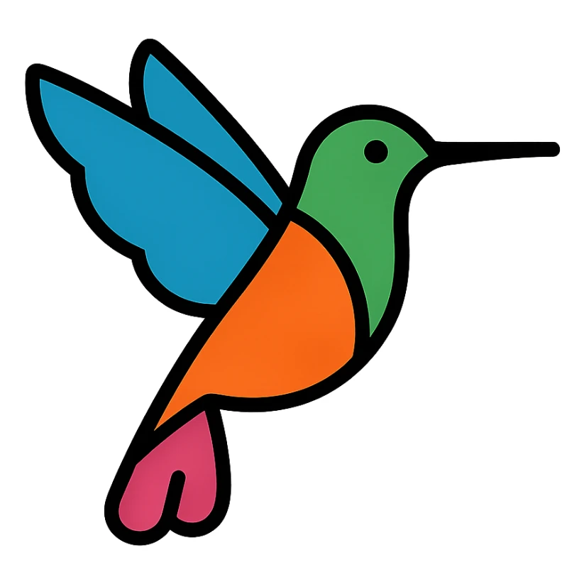 stylized hummingbird, bright colors, simple background sticker