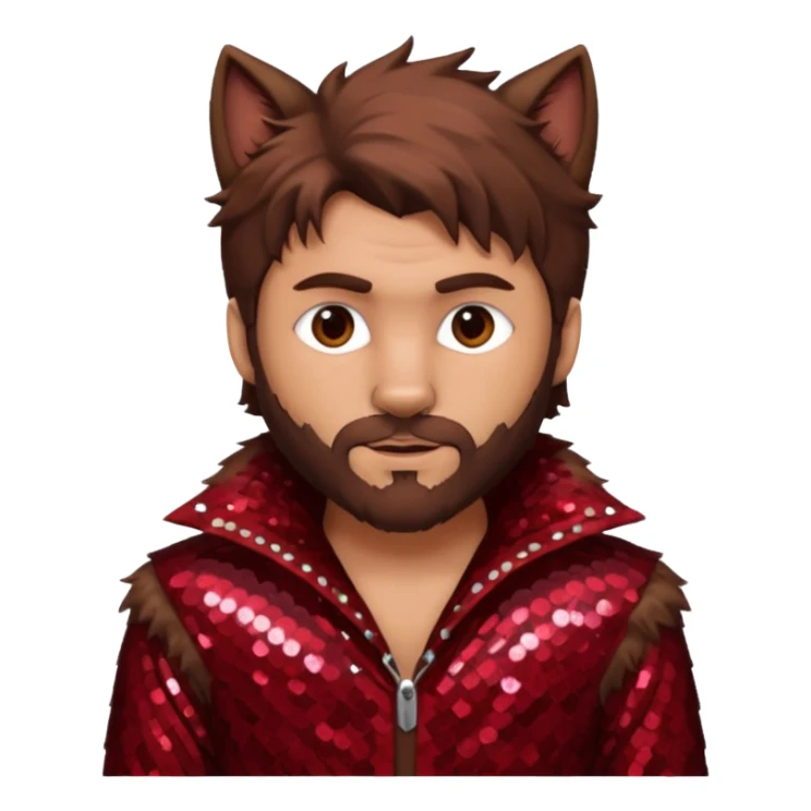 The Wolf Man with brown hair and fur, dark red sequin outfit sticker