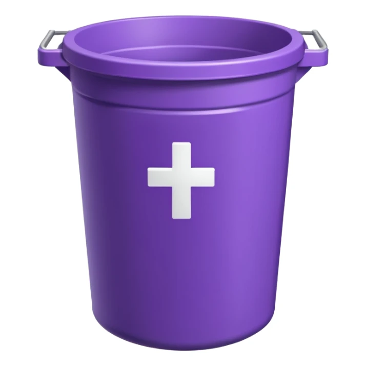 purple trash can with white Swiss cross, sticker-like appearance sticker