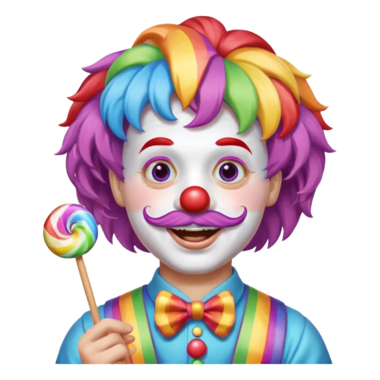 Funny clown — rainbow wig, mustache, candy in hand sticker