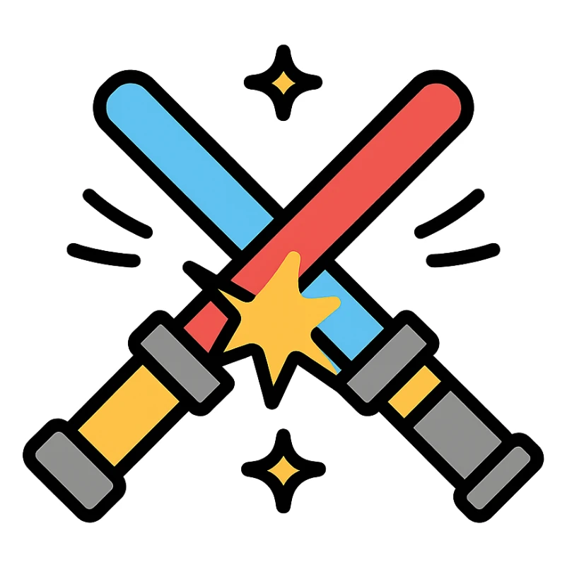 two lightsabers, one blue and one red, clashing with motion lines and sparks sticker