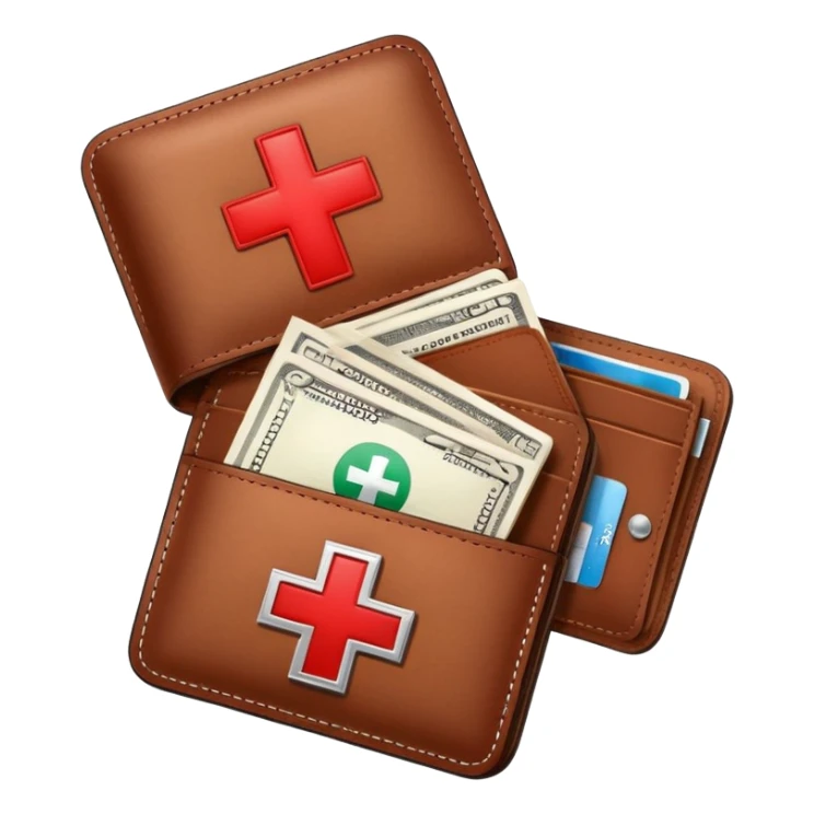 Medical emergency fund with wallet and red cross symbol sticker