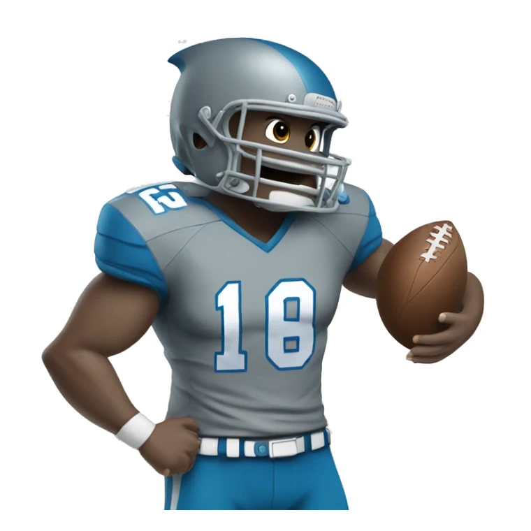 grey shark wearing blue football jersey, flexing sticker