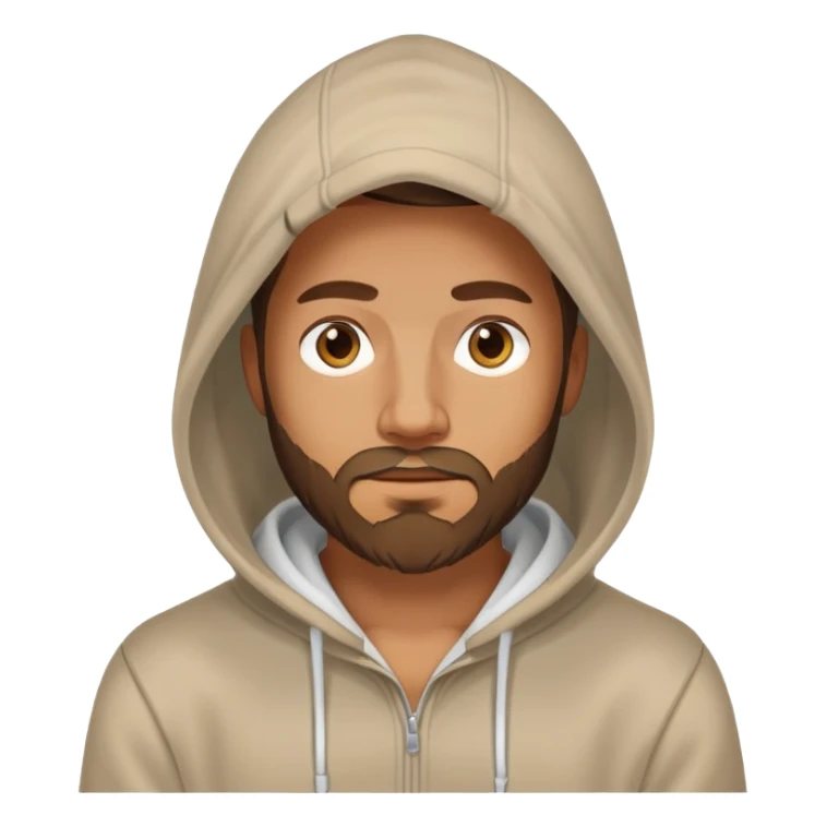 30 year-old man with a neat beard, in a hoodie hood, shows 👍  sticker