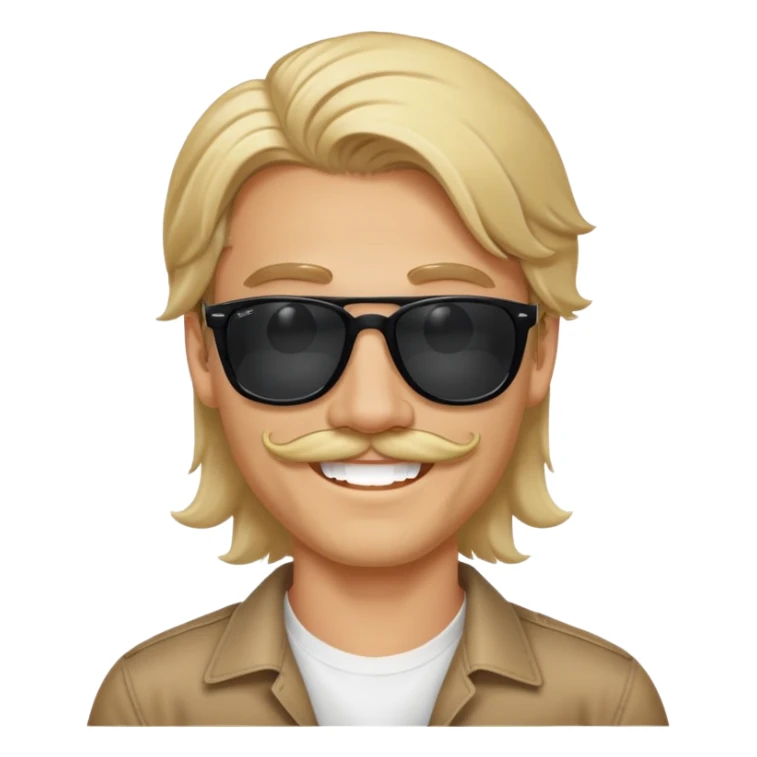 a blond guy mustache with medium long hair massive smile with black rayban sunglasses sticker