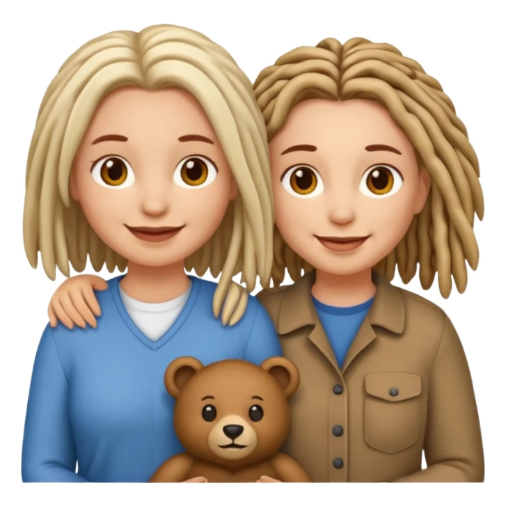 Couple emoji white with bears, medium complexion female with mid length loca sticker