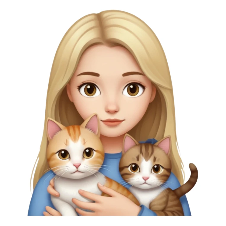 Half blonde- half light brunette haired, white skined, pretty girl with her cat  sticker