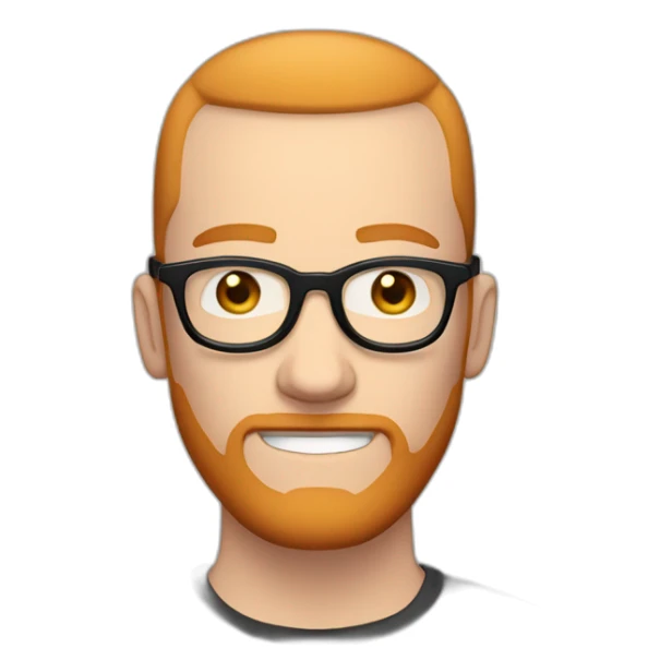 White man a buzz cut with dark rimmed glasses, a ginger beard and septum piercing sticker