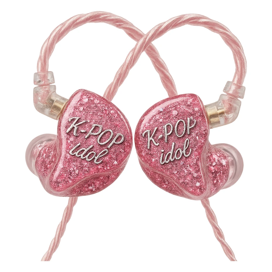 pink kpop idol stage in-ear monitors, sparkly and fashionable sticker
