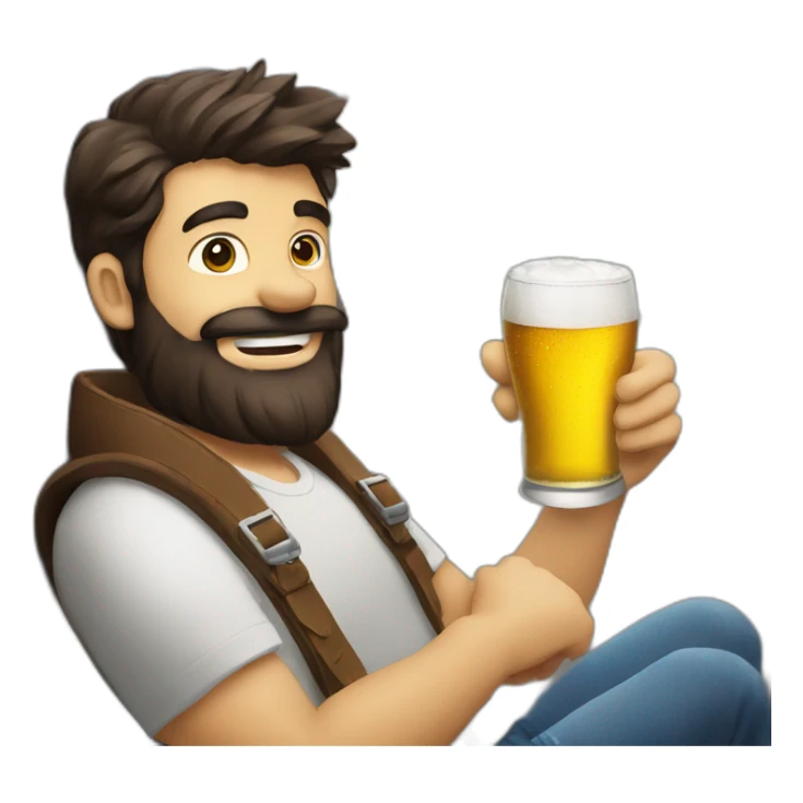 Dark hair beard man drinking beer riding outside a plane sticker