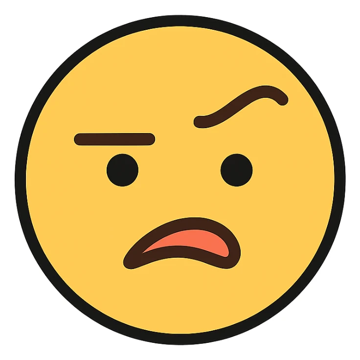 confused and annoyed face, color outline icon style, with one eyebrow raised sticker