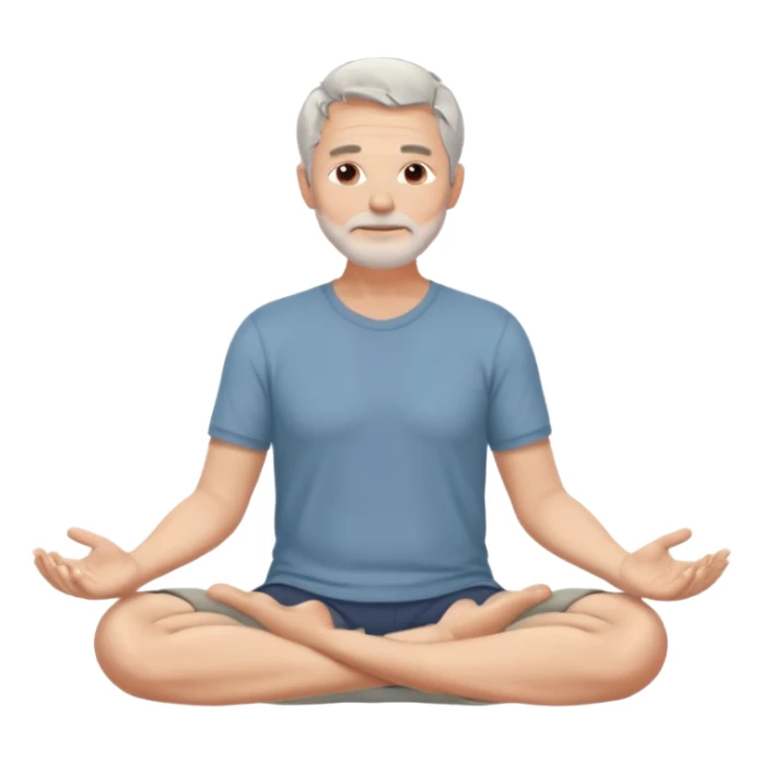 gray haired 50-year old white man peacefully meditating, legs crossed, hands in his lap, serene, calm, mindfulness, manifesting sticker