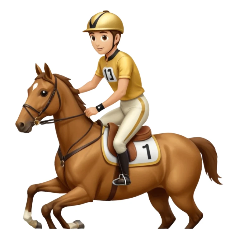 a jockey riding a running horse gold jersey and saddle number 1 sticker
