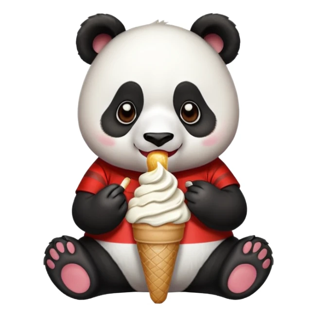 Panda that eat one ice cream with a stripe red and white t-shirt sticker