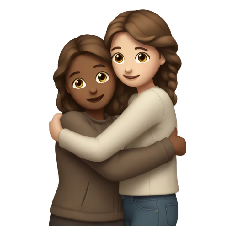 Two girls with brown hair give each other a friendly hug sticker