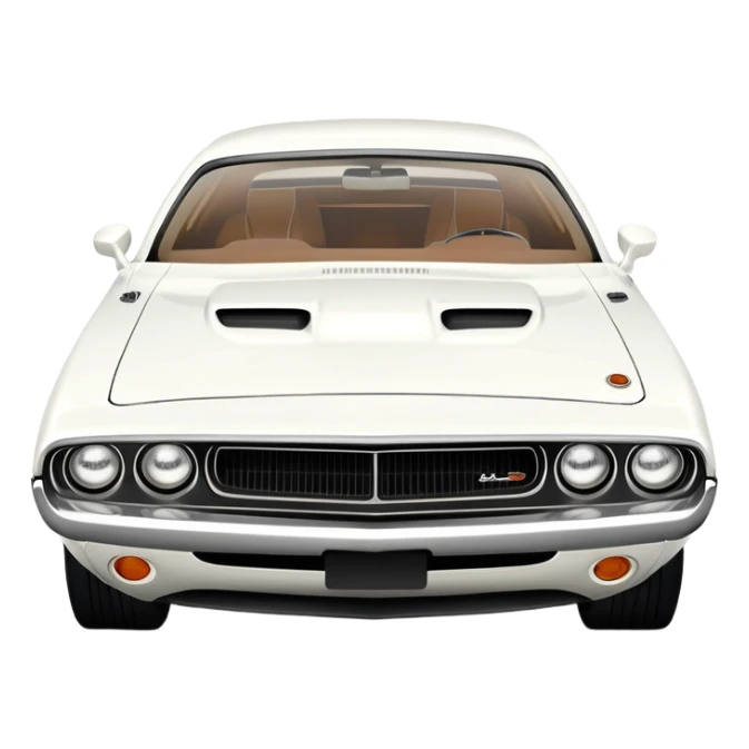 Accurate white 1971 Dodge Challenger, precise 30-degree three-quarter view, maintaining proper proportions and structure, detailed front grille and headlights, all-white exterior, iOS emoji style sticker