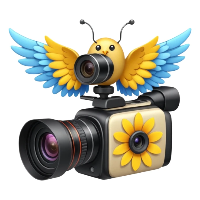 Video camera with elements 1-2 of others emoji( flowers, wings and etc) sticker