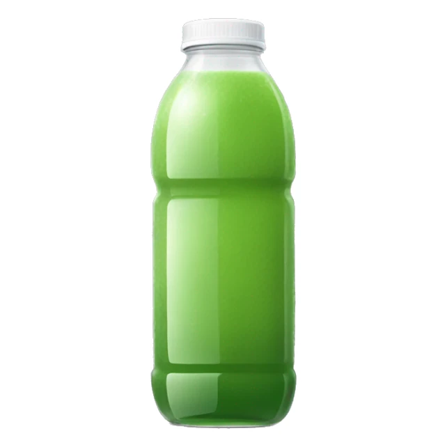 aesthetic green juice in tall clear full plastic drink bottle with white lid realistic soft textures sticker