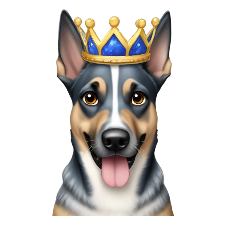 A malinois dark blue merle color with a crown on his head sticker