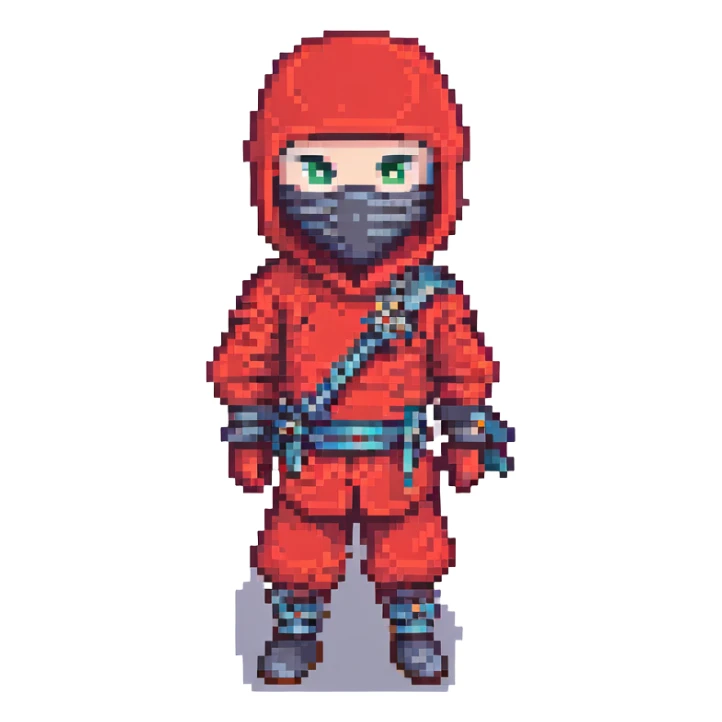 masked ninja, pixel art style, red outfit sticker