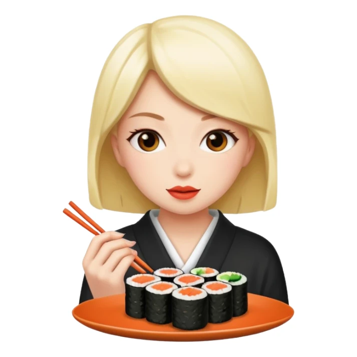 A girl eating a sushi cake sticker