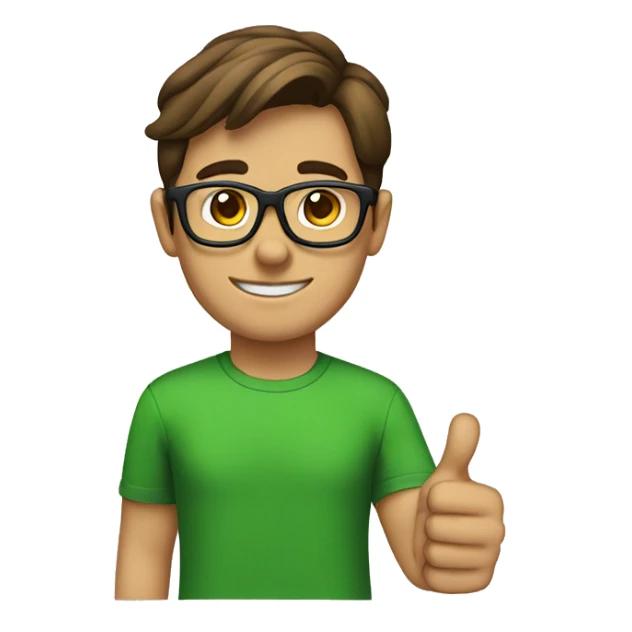 male nerd brown hair thumbs up using green t-shirt sticker