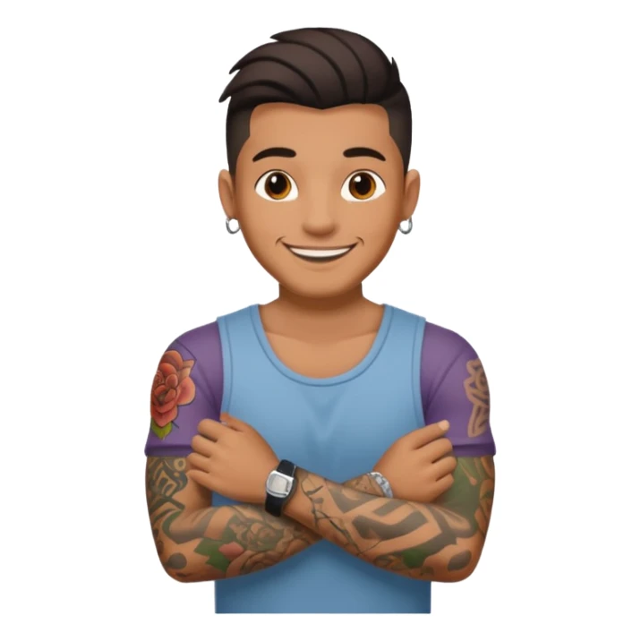 hombre con tatuaj en los brazos con ropa sticker