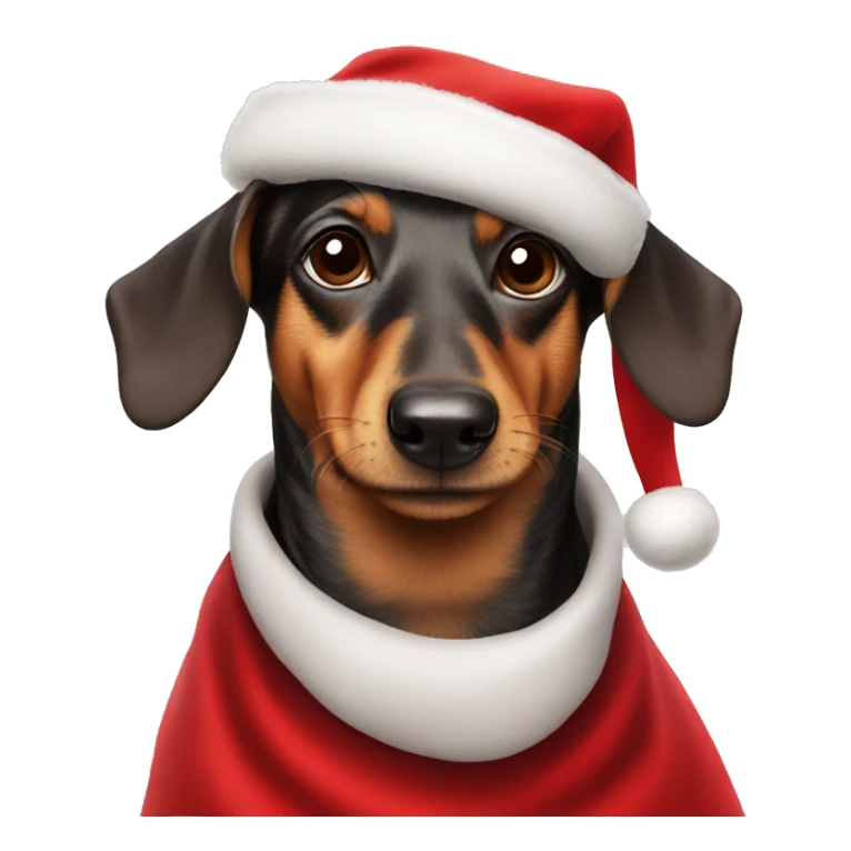 A sausage dog wearing a santa hat and red fuzzy cape sticker