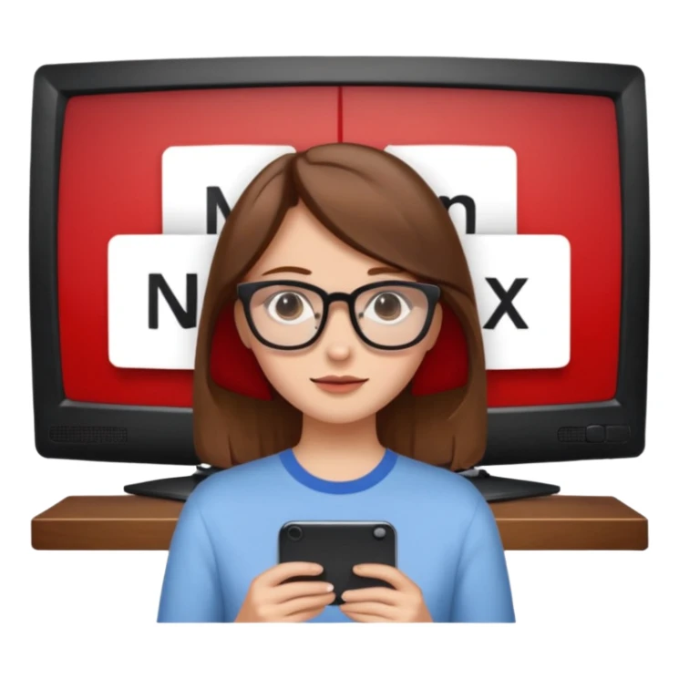 una ragazza con capelli marroni con occhiali guarda netflix sulla tv sticker