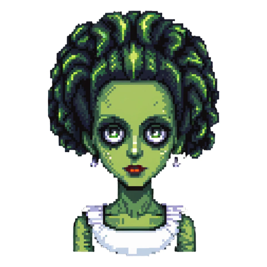 cute pixel Bride of Frankenstein with big eyes and signature hair sticker