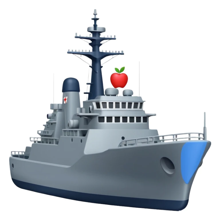 A flat 2D vector emoji of a grey Navy warship, Apple iOS emoji style, simple shapes, solid colors, minimal detail, no gradients, no 3D effects, white background. sticker
