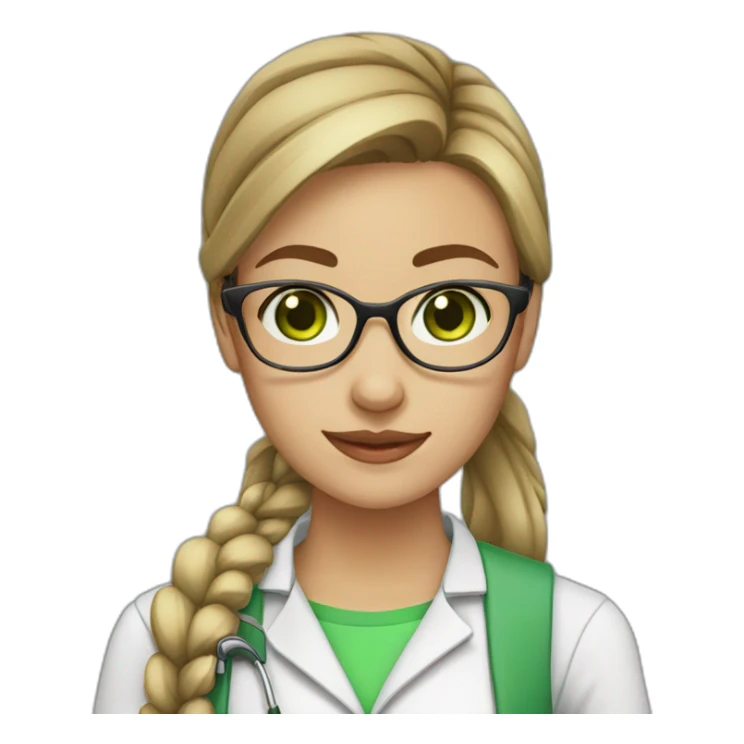 chemist female brown ponytail light skin green eyes with glasses sticker