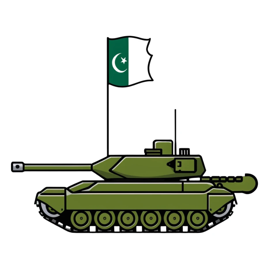 Pakistani military tank with Pakistan flag colors sticker